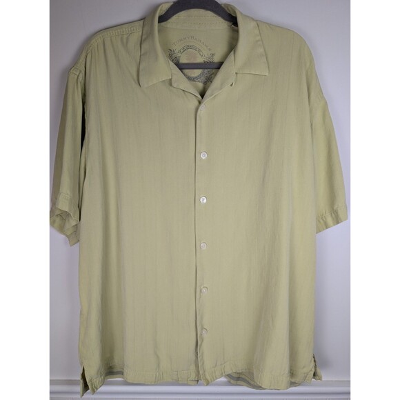 Tommy Bahama Shirt Mens XL Yellow Lime Silk Button Up Short Sleeve Hawaiian - Picture 1 of 11